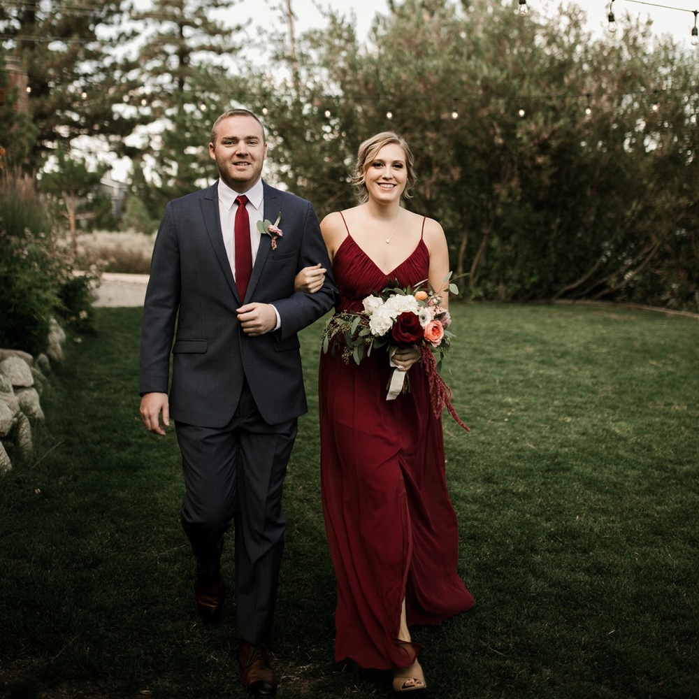 Long formal maroon dress